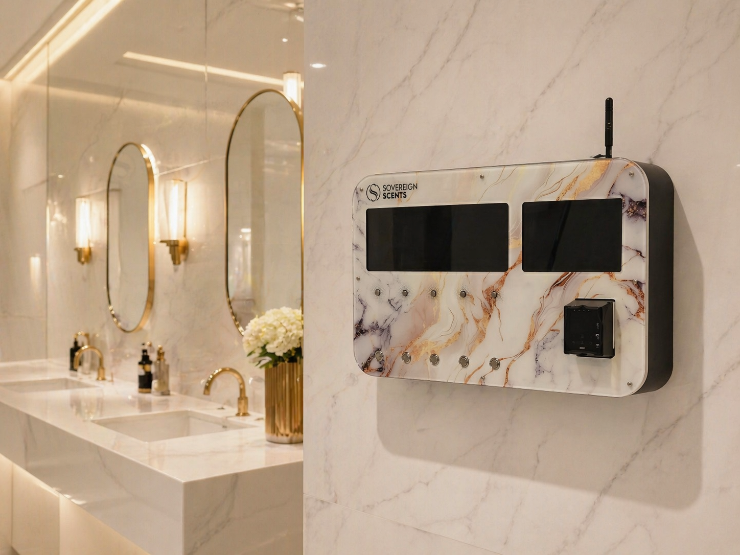Sovereign Scents machine in a luxury restroom
